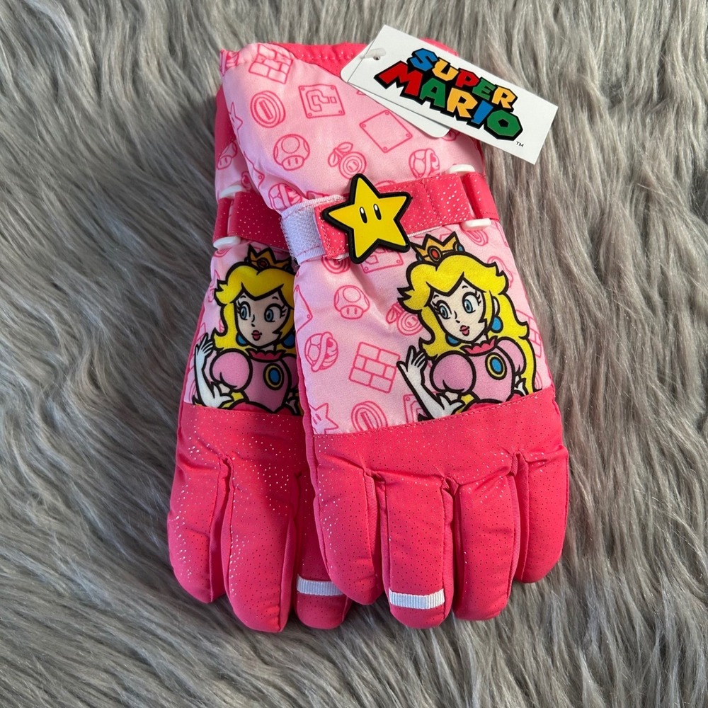 Nintendo Super Mario Snow Gloves Girls Size Small/Medium Pink Princess Peach NEW